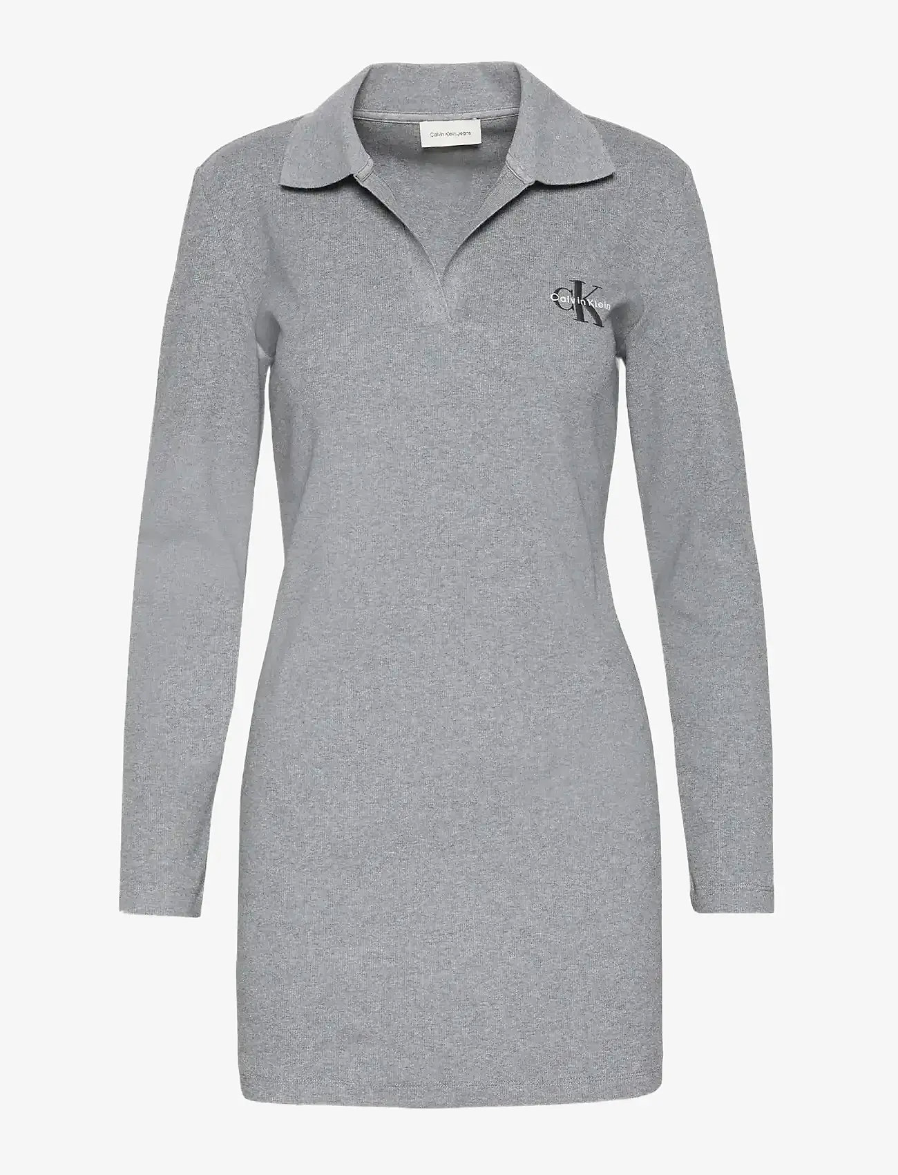 Calvin Klein Jeans - LS MONOLOGO RIB POLO MINI DRESS - hemdkleider - medium grey heather - 1