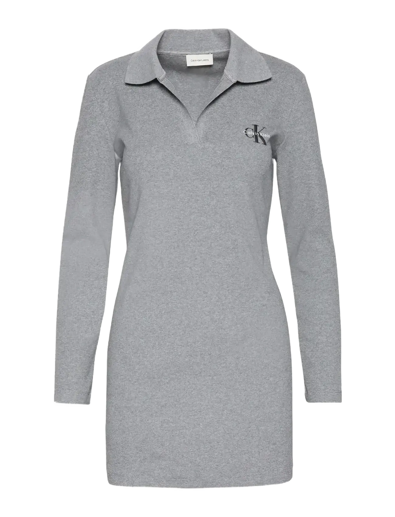 Calvin Klein Jeans LS MONOLOGO RIB POLO MINI DRESS - Klänningar - MEDIUM GREY HEATHER / grey