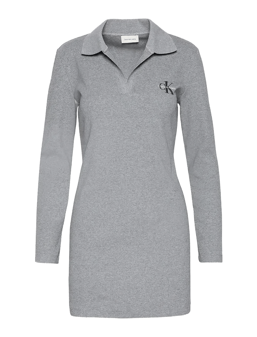 Calvin Klein Jeans - LS MONOLOGO RIB POLO MINI DRESS - skjortekjoler - medium grey heather - 1