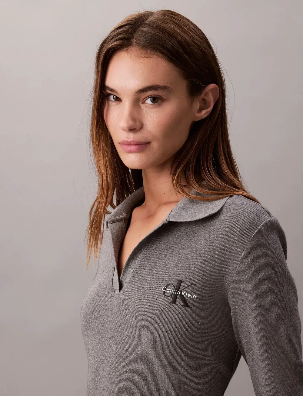 Calvin Klein Jeans - LS MONOLOGO RIB POLO MINI DRESS - skjortekjoler - medium grey heather - 2