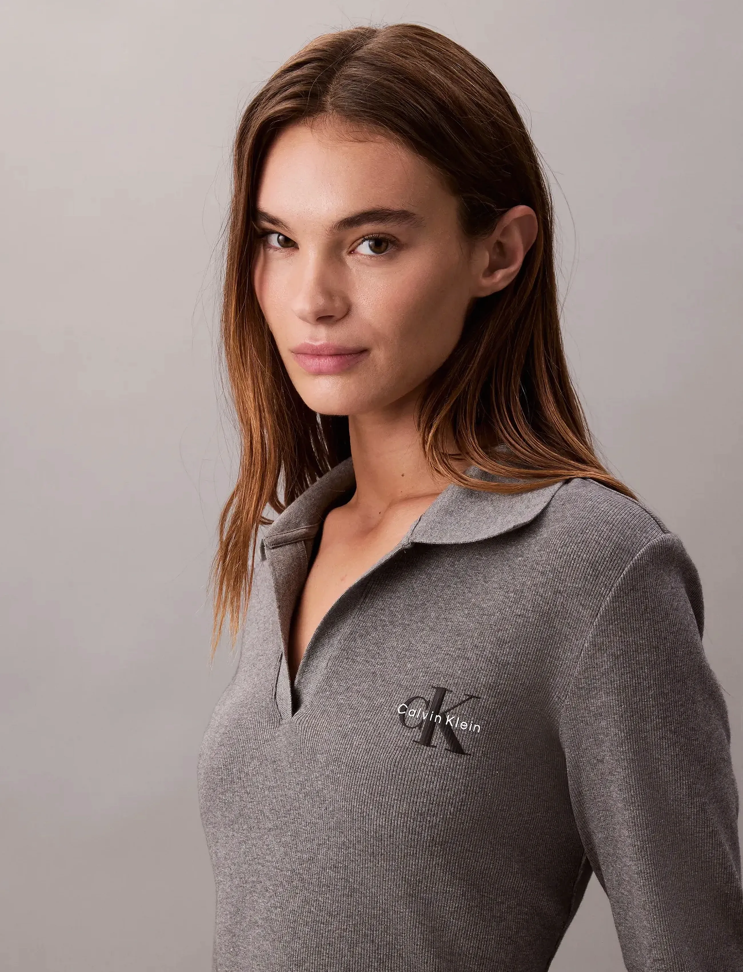 Calvin Klein Jeans - LS MONOLOGO RIB POLO MINI DRESS - skjortekjoler - medium grey heather - 2