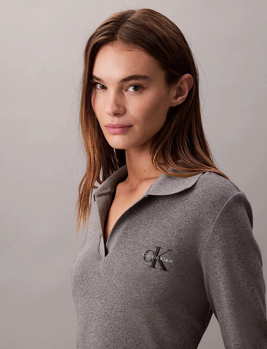 Calvin Klein Jeans - LS MONOLOGO RIB POLO MINI DRESS - skjortekjoler - medium grey heather - 2