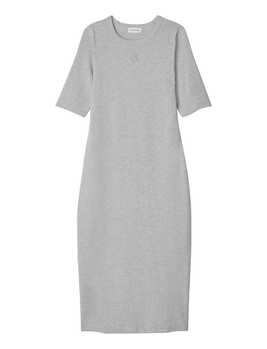 Calvin Klein Jeans - HS 1X1 REFINED COTTON RIB MIDI D - liibuvad kleidid - bc06 grey heather - 1