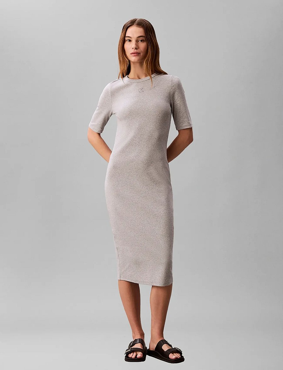 Calvin Klein Jeans - HS 1X1 REFINED COTTON RIB MIDI D - liibuvad kleidid - bc06 grey heather - 0