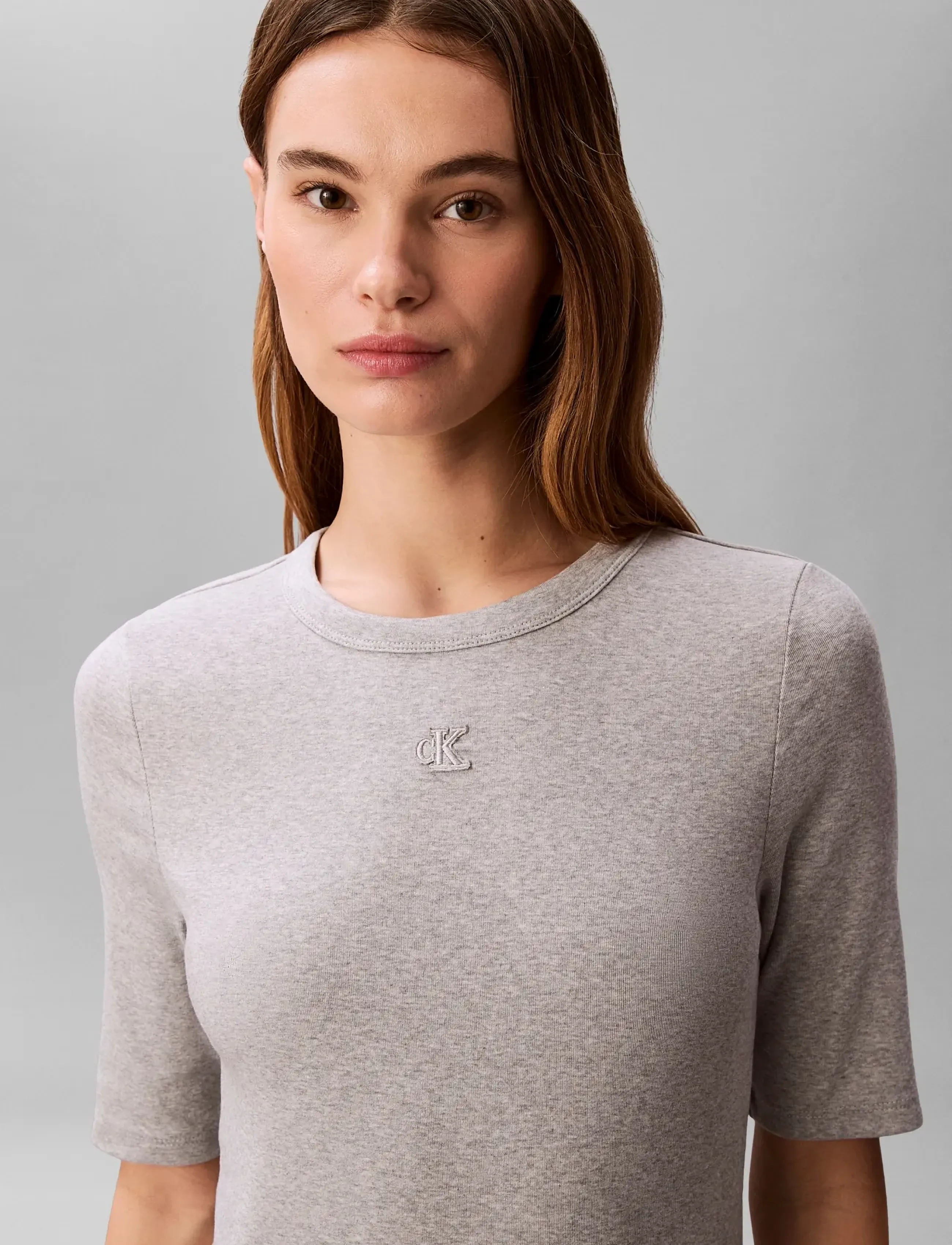 Calvin Klein Jeans - HS 1X1 REFINED COTTON RIB MIDI D - stramme kjoler - bc06 grey heather - 2