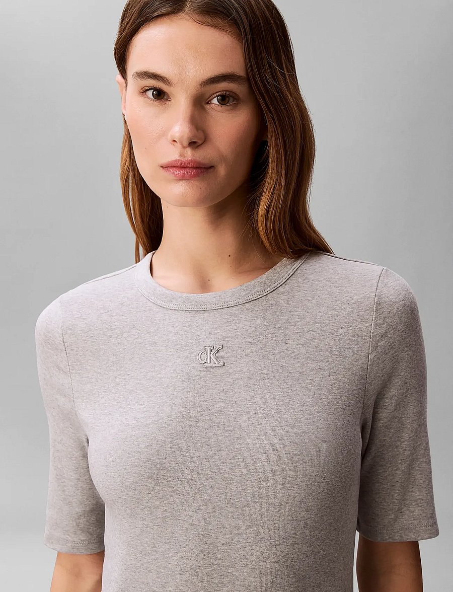 Calvin Klein Jeans - HS 1X1 REFINED COTTON RIB MIDI D - liibuvad kleidid - bc06 grey heather - 2