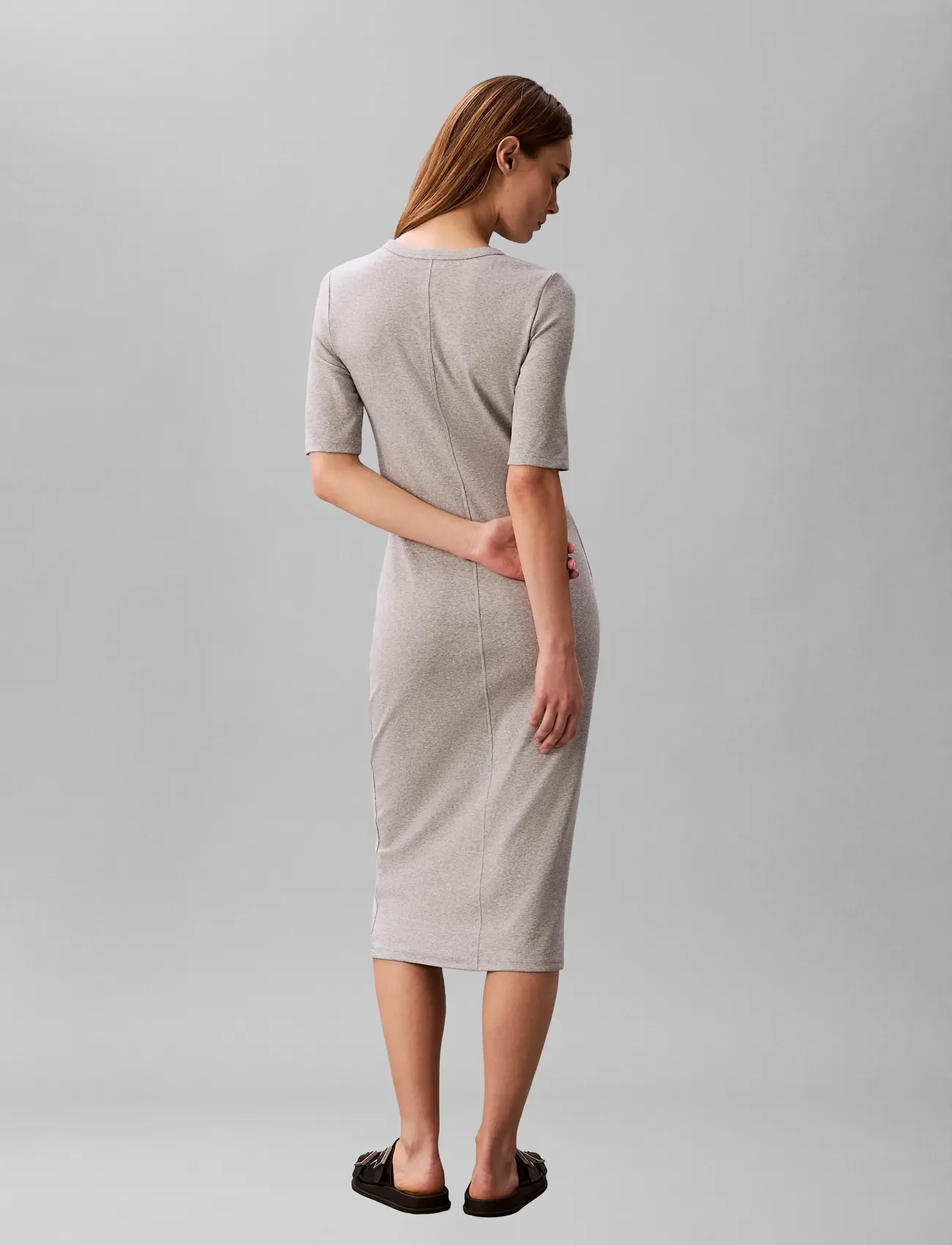 Calvin Klein Jeans - HS 1X1 REFINED COTTON RIB MIDI D - stramme kjoler - bc06 grey heather - 3