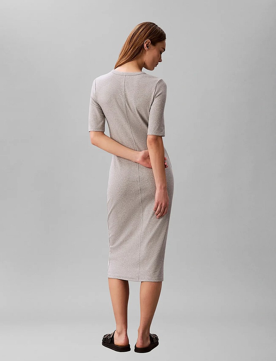 Calvin Klein Jeans - HS 1X1 REFINED COTTON RIB MIDI D - liibuvad kleidid - bc06 grey heather - 3