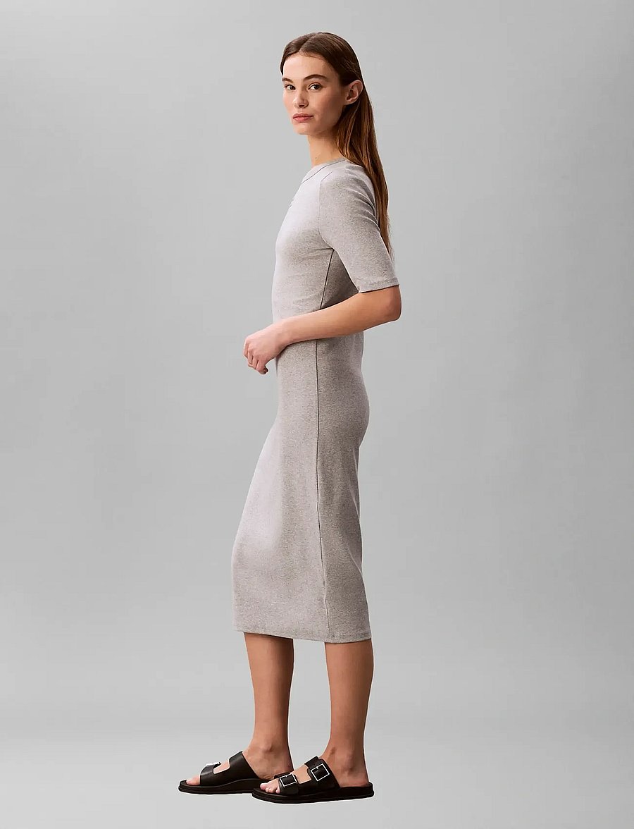 Calvin Klein Jeans - HS 1X1 REFINED COTTON RIB MIDI D - liibuvad kleidid - bc06 grey heather - 4