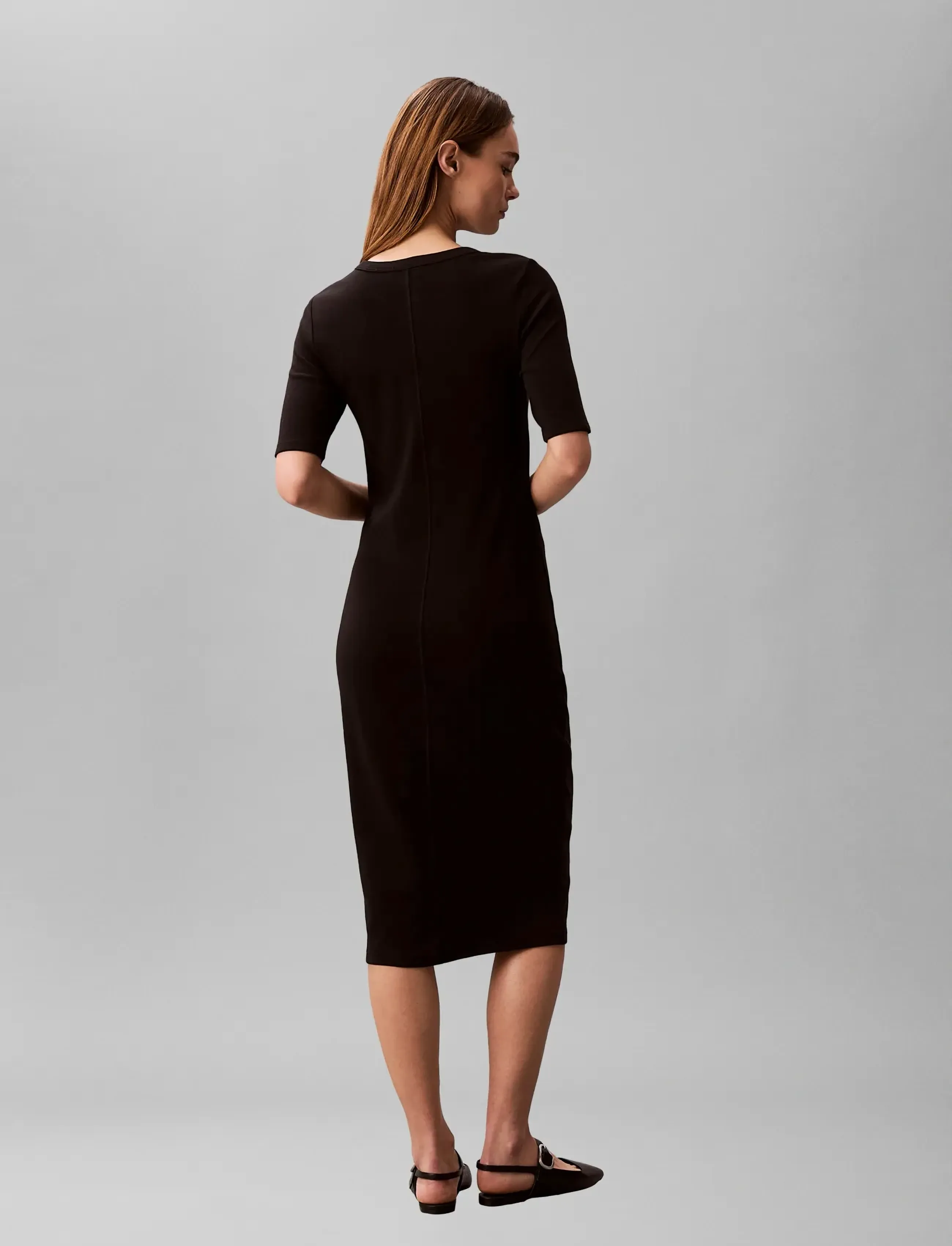 Calvin Klein Jeans - HS 1X1 REFINED COTTON RIB MIDI D - bodycon dresses - black - 3