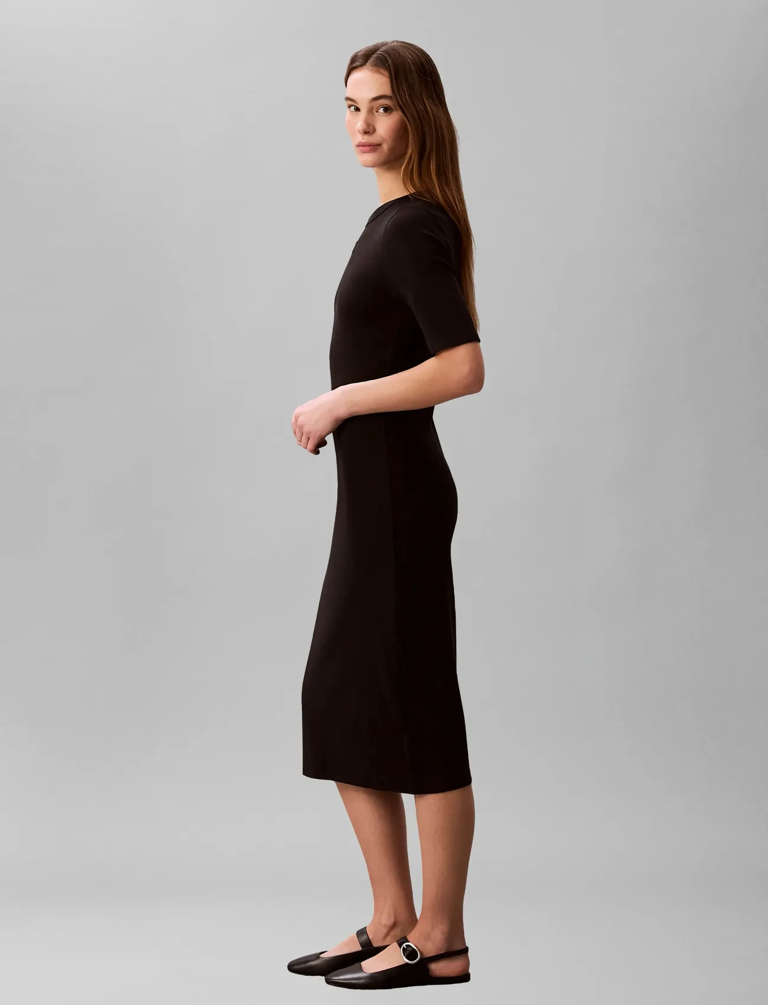 Calvin Klein Jeans - HS 1X1 REFINED COTTON RIB MIDI D - bodycon dresses - black - 4