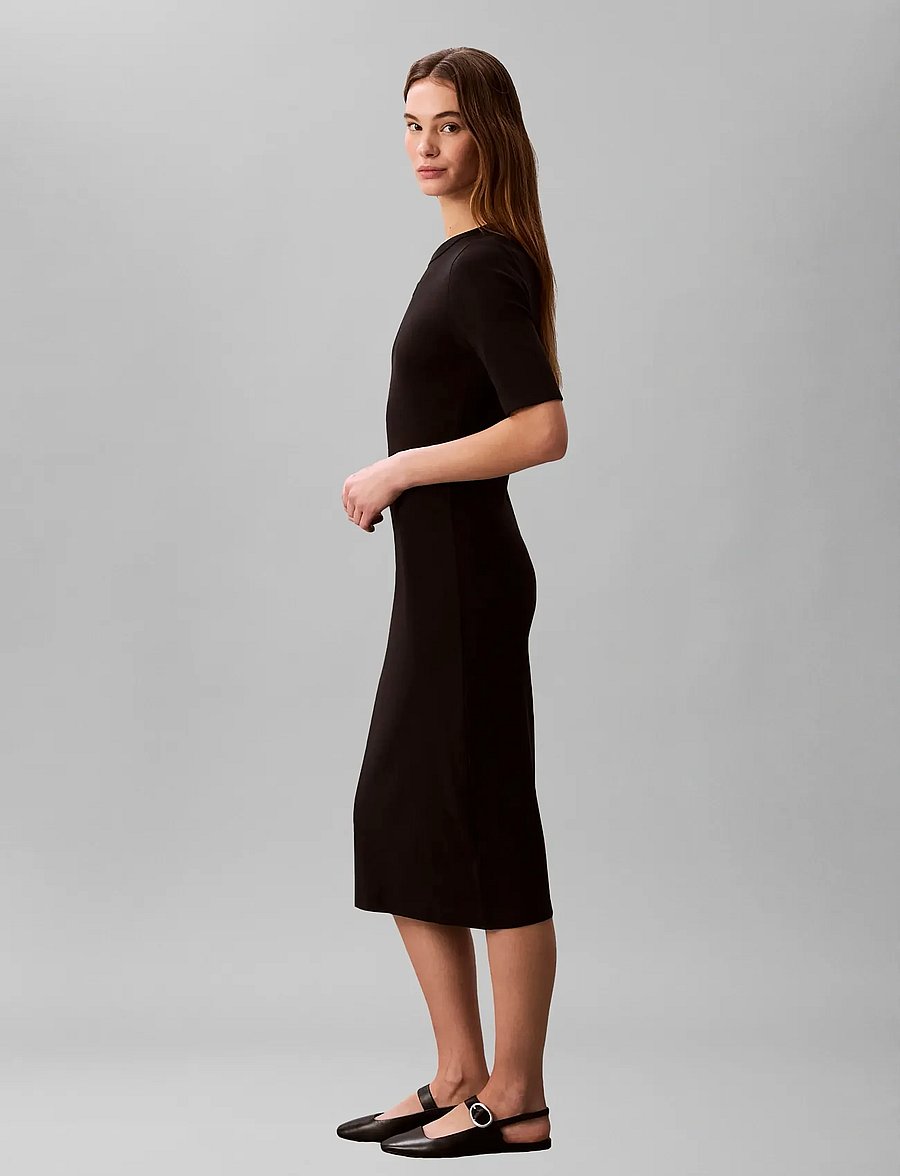Calvin Klein Jeans - HS 1X1 REFINED COTTON RIB MIDI D - fodralklänningar - black - 4