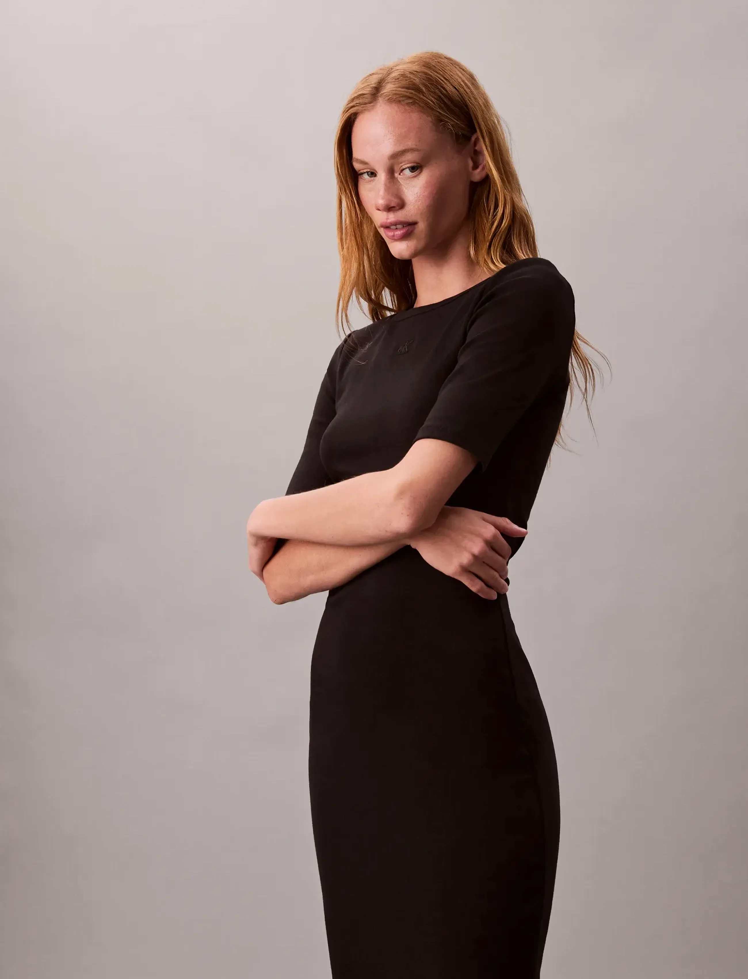 Calvin Klein Jeans - HS 1X1 REFINED COTTON RIB MIDI D - bodycon dresses - black - 5