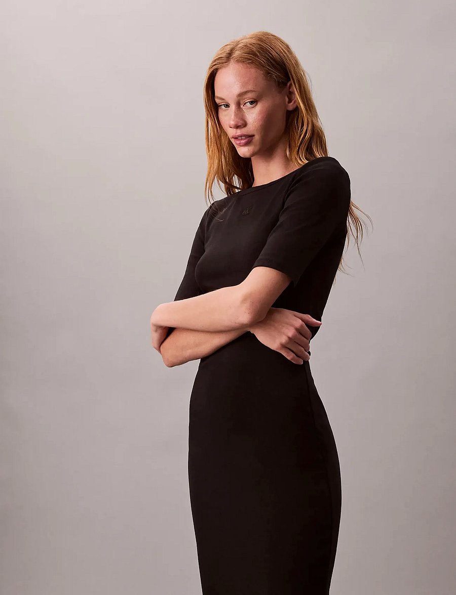 Calvin Klein Jeans - HS 1X1 REFINED COTTON RIB MIDI D - fodralklänningar - black - 5