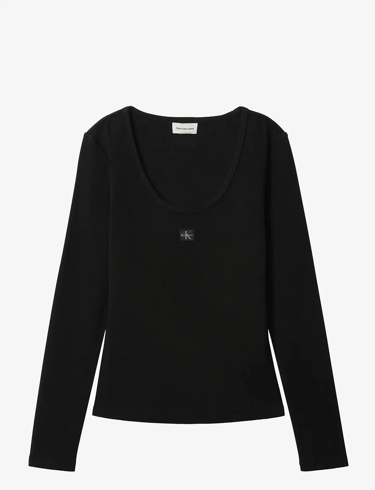 Calvin Klein Jeans - LS WOVEN LABEL 2X2 RIB SCOOP NEC - pikkade varrukatega alussärgid - black - 1