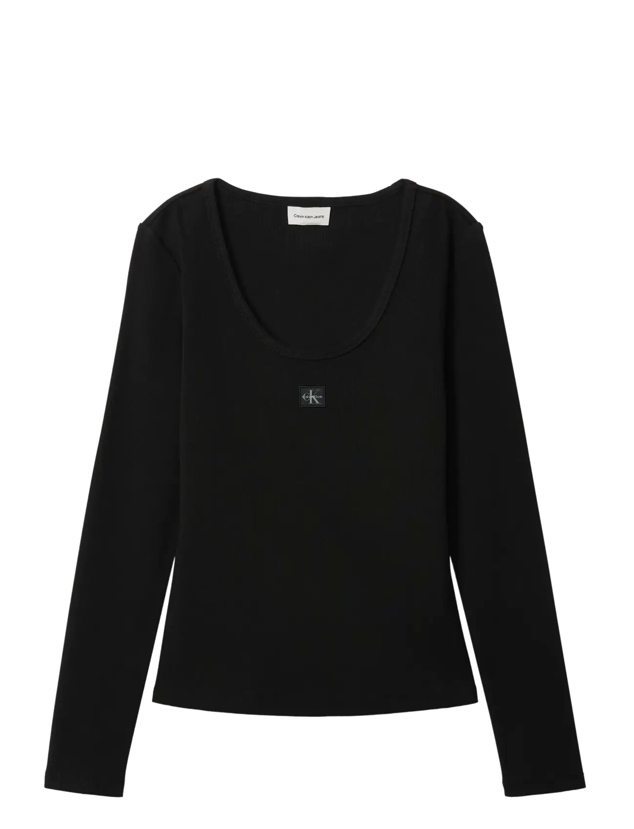 Calvin Klein Jeans LS WOVEN LABEL 2X2 RIB SCOOP NEC - Tøj - BLACK / black