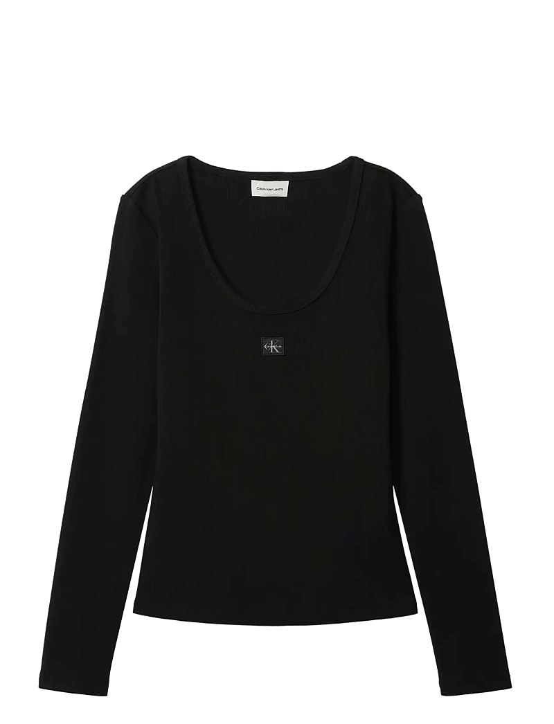 Calvin Klein Jeans - LS WOVEN LABEL 2X2 RIB SCOOP NEC - pikkade varrukatega alussärgid - black - 1