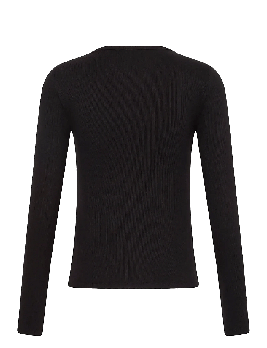 Calvin Klein Jeans - LS WOVEN LABEL 2X2 BABY RIB SCOO - langärmlige tops - black - 2