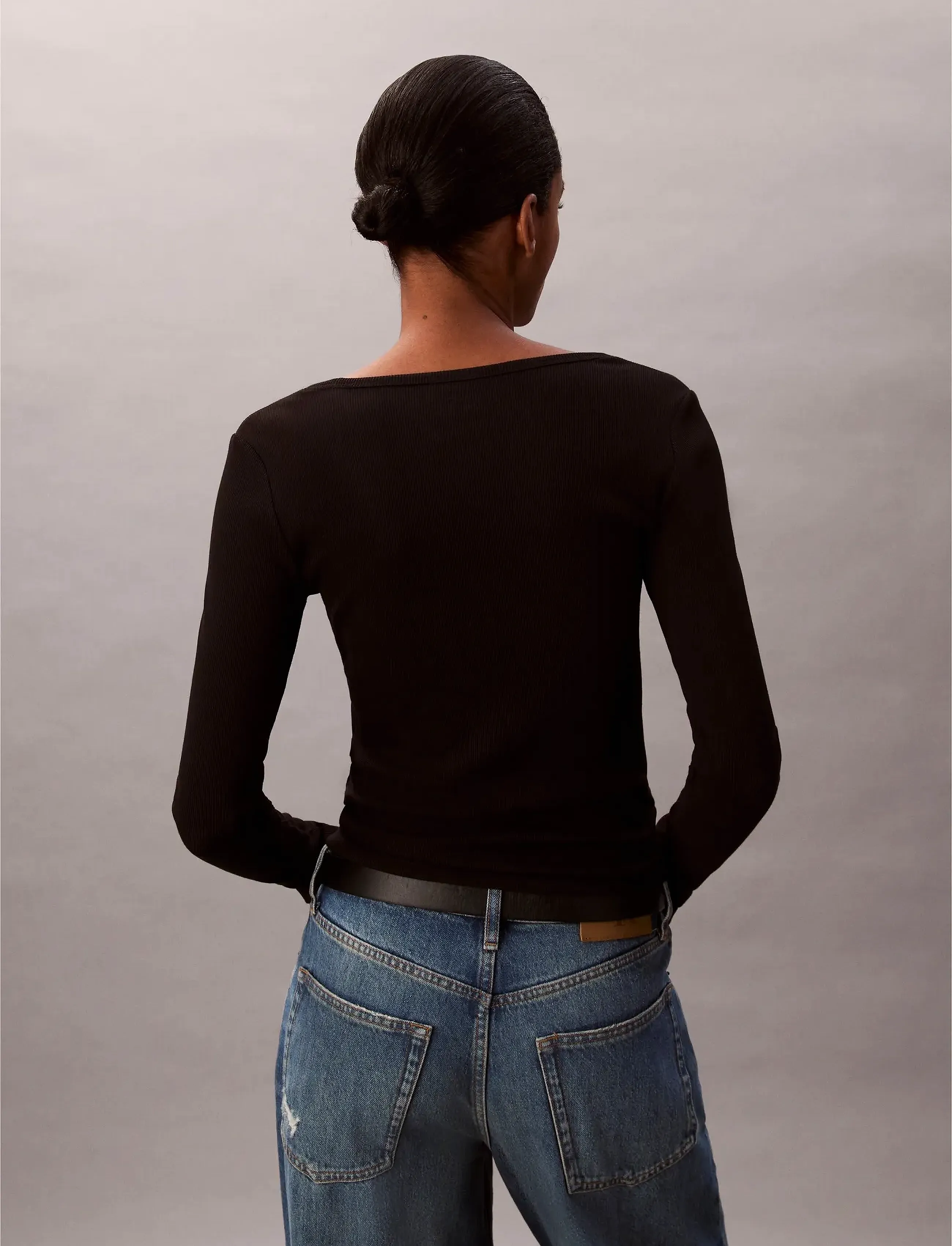Calvin Klein Jeans - LS HERITAGE LABEL SCOOP NCK - langærmede toppe - black - 3