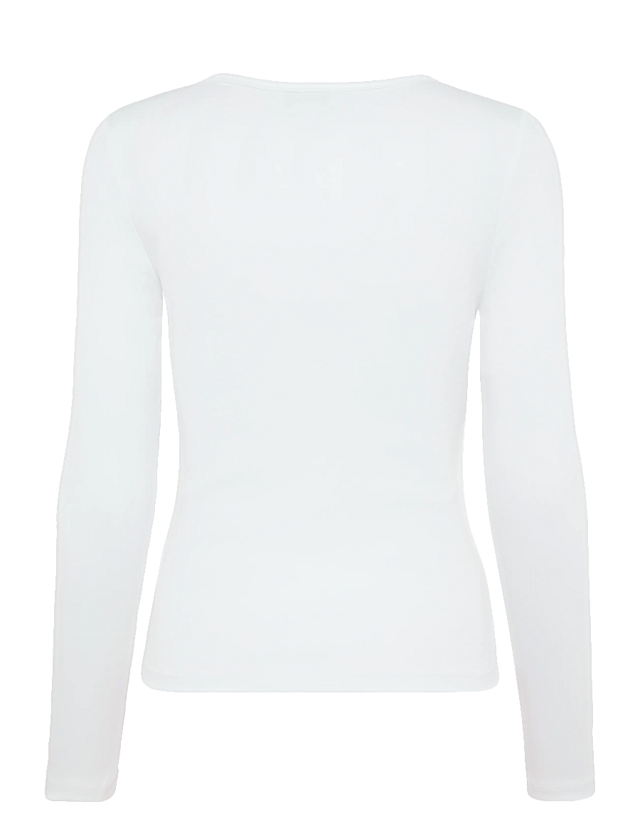 Calvin Klein Jeans - LS WOVEN LABEL 2X2 BABY RIB SCOO - langærmede toppe - bright white - 2
