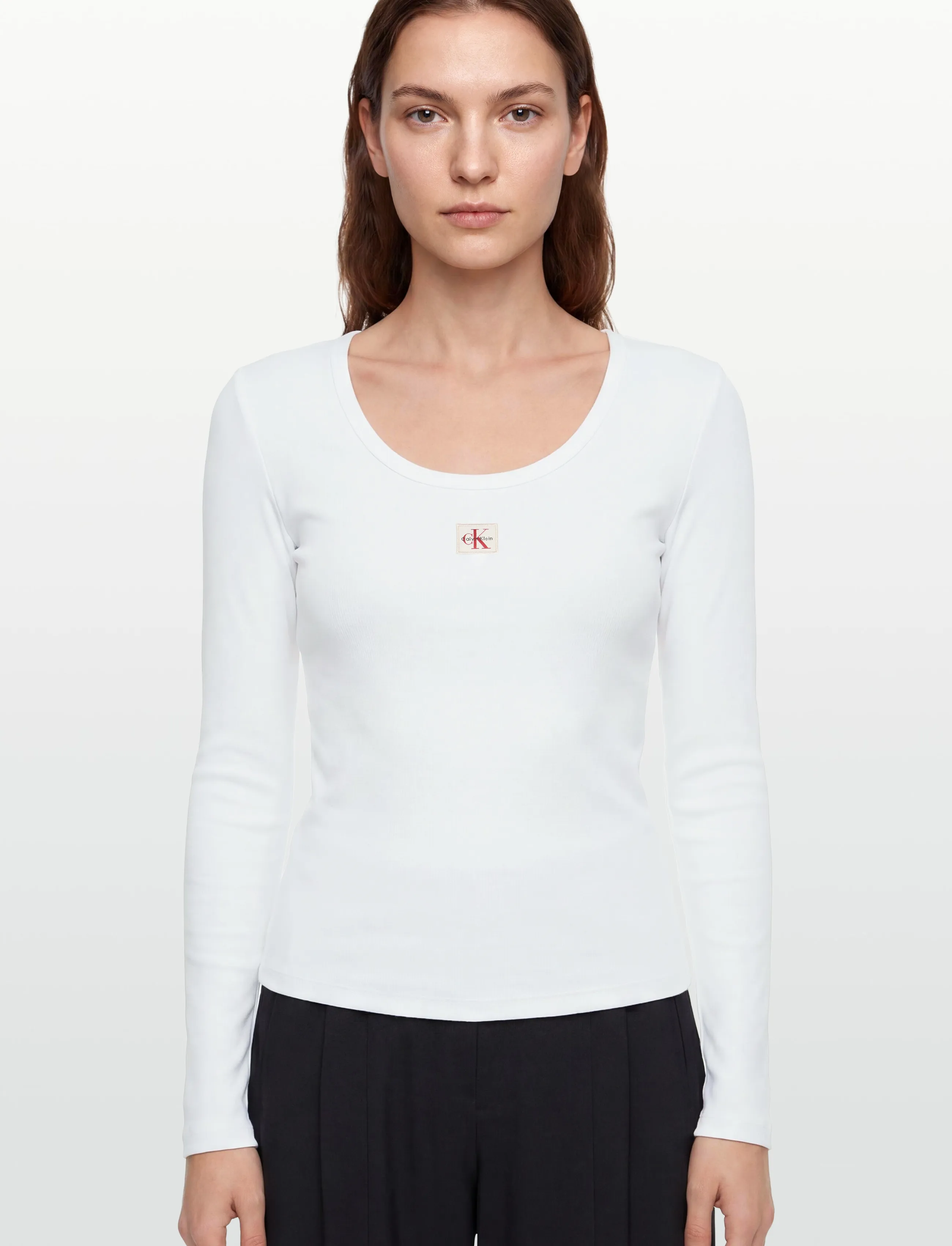 Calvin Klein Jeans - LS HERITAGE LABEL SCOOP NCK - langærmede toppe - bright white - 3