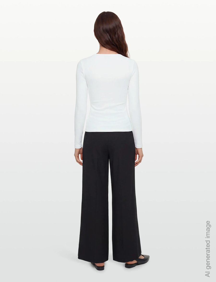 Calvin Klein Jeans - LS WOVEN LABEL 2X2 BABY RIB SCOO - langærmede toppe - bright white - 4