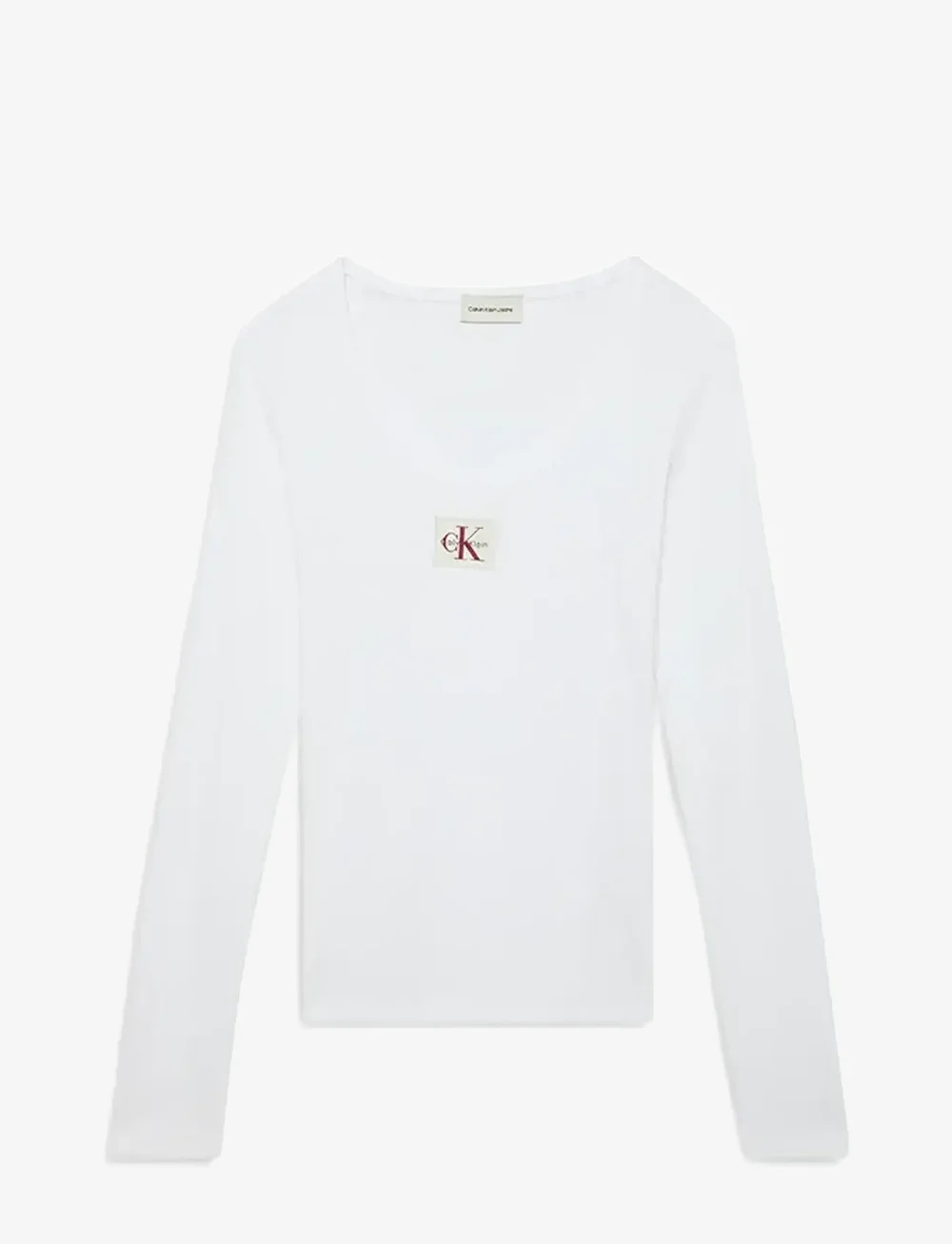 Calvin Klein Jeans - LS WOVEN LABEL 2X2 RIB SCOOP NEC - långärmade toppar - brilliant white - 1