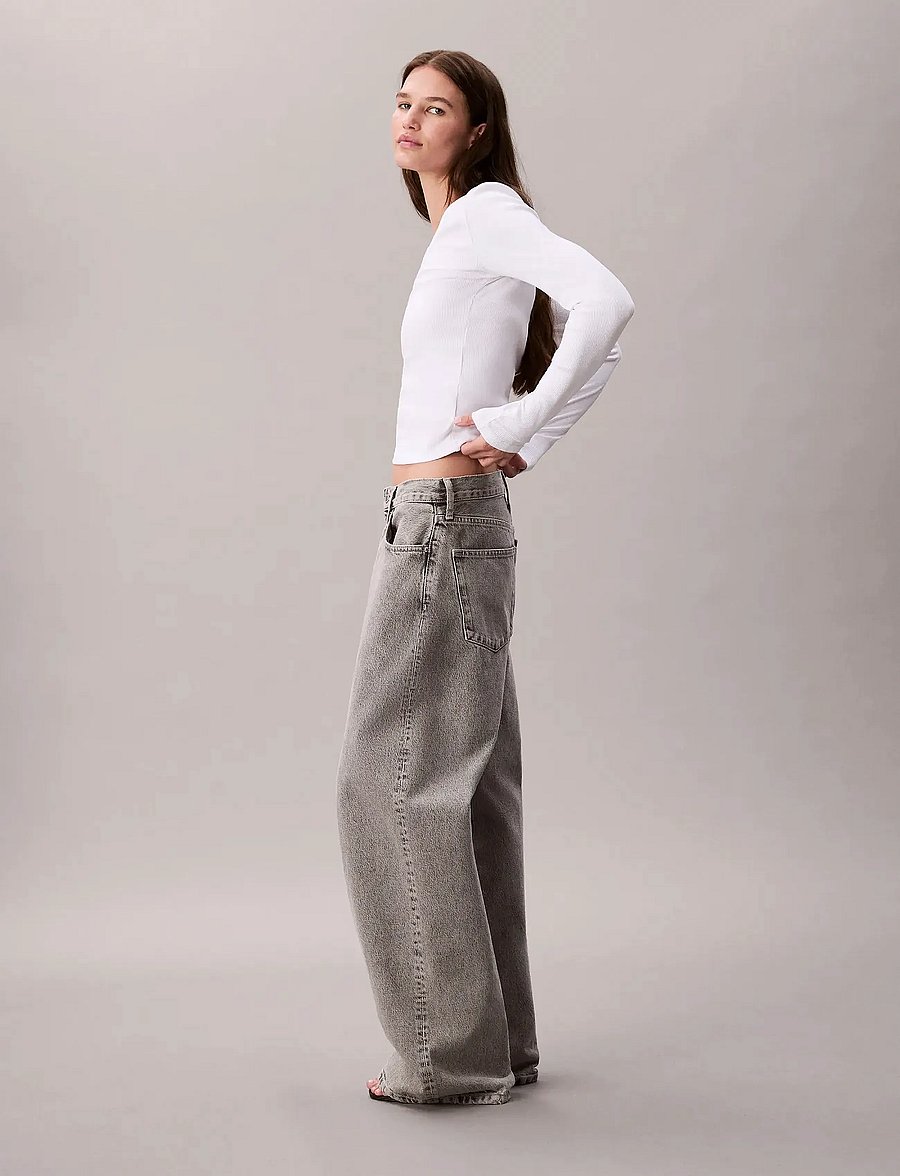 Calvin Klein Jeans - LS WOVEN LABEL 2X2 BABY RIB SCOO - langærmede toppe - brilliant white - 5