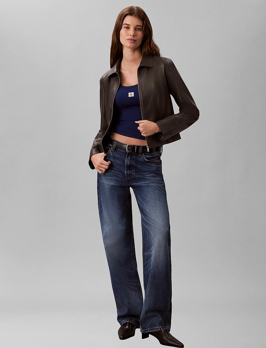 Calvin Klein Jeans - LS WOVEN LABEL 2X2 BABY RIB SCOO - långärmade toppar - estate blue - 3