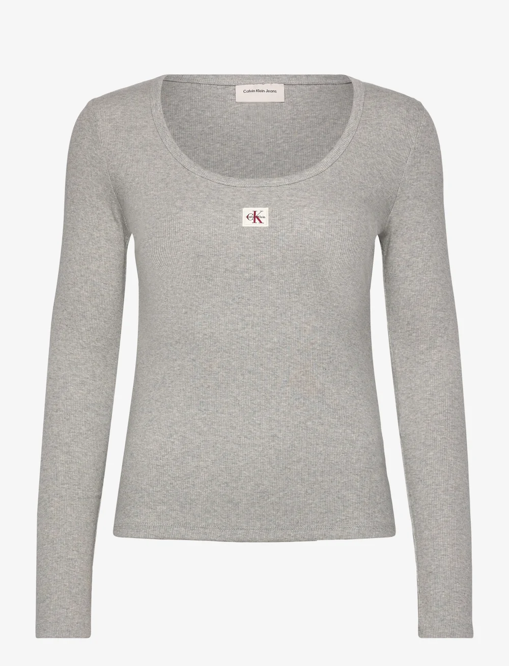 Calvin Klein Jeans - LS WOVEN LABEL 2X2 RIB SCOOP NEC - langærmede toppe - history grey heather - 1