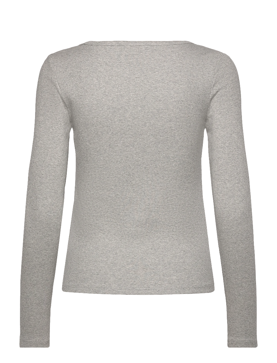 Calvin Klein Jeans - LS WOVEN LABEL 2X2 BABY RIB SCOO - pikkade varrukatega topid - history grey heather - 2