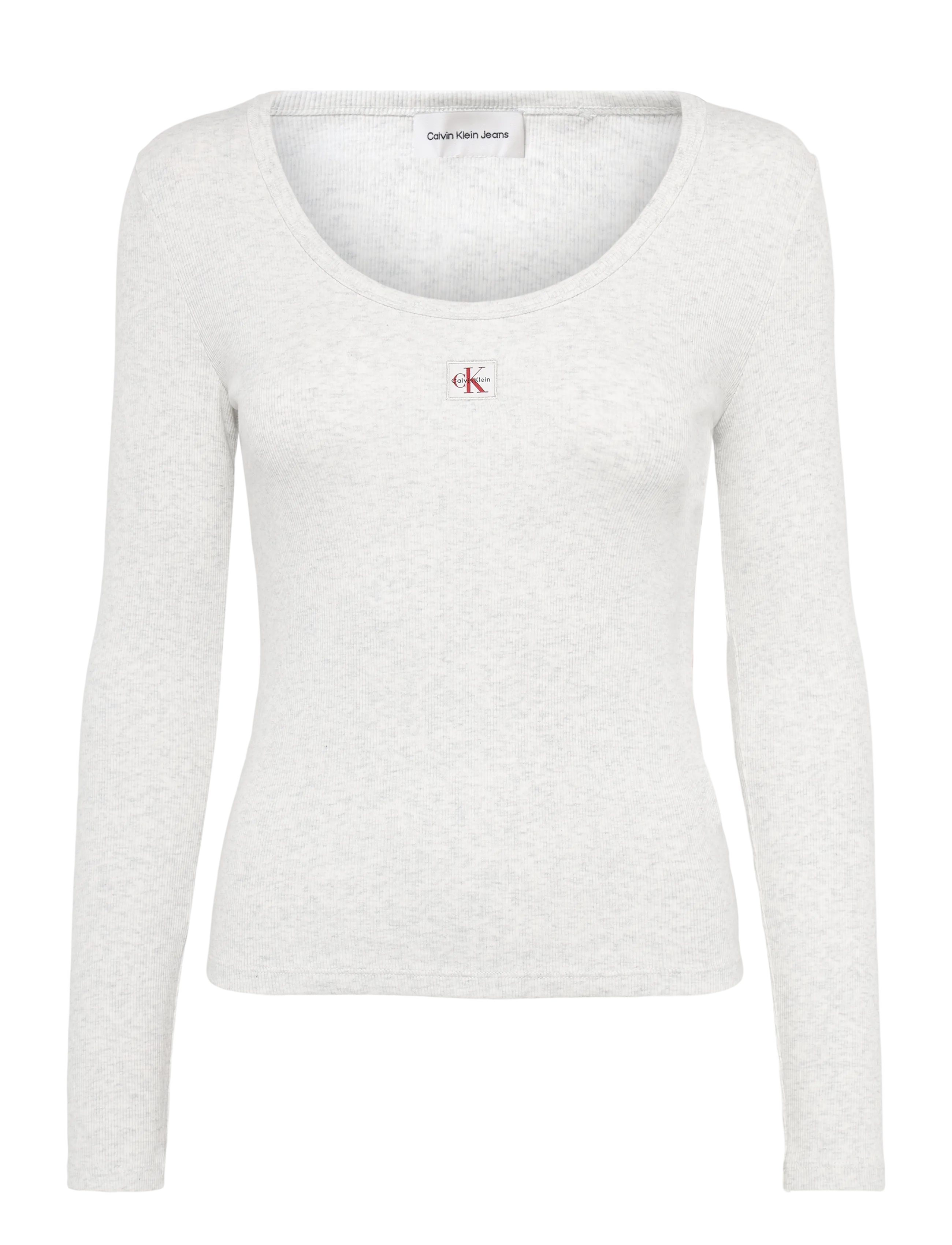 Calvin Klein Jeans LS WOVEN LABEL 2X2 BABY RIB SCOO - T-krekli un topi - SNOW HEATHER / grey