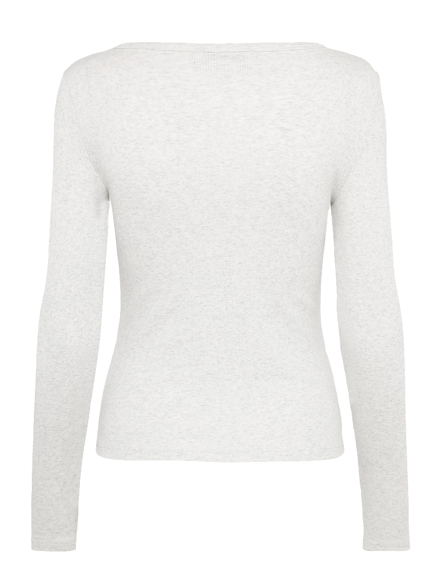 Calvin Klein Jeans - LS WOVEN LABEL 2X2 BABY RIB SCOO - langärmlige tops - snow heather - 2