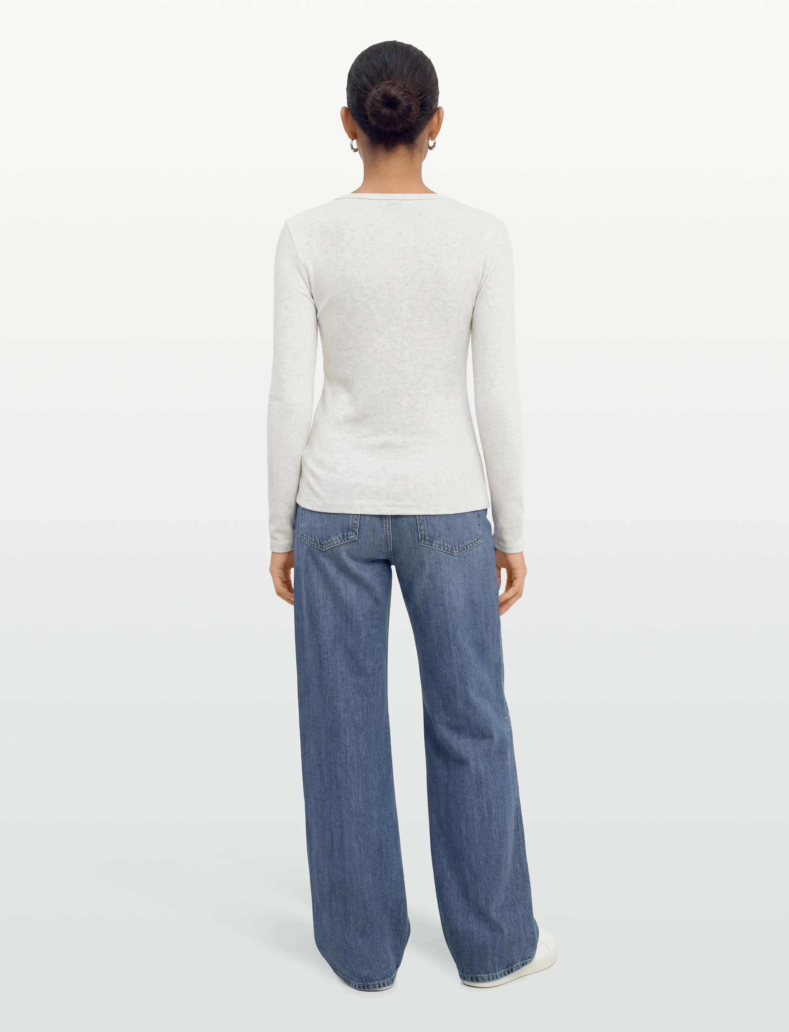 Calvin Klein Jeans - LS WOVEN LABEL 2X2 BABY RIB SCOO - long-sleeved tops - snow heather - 4
