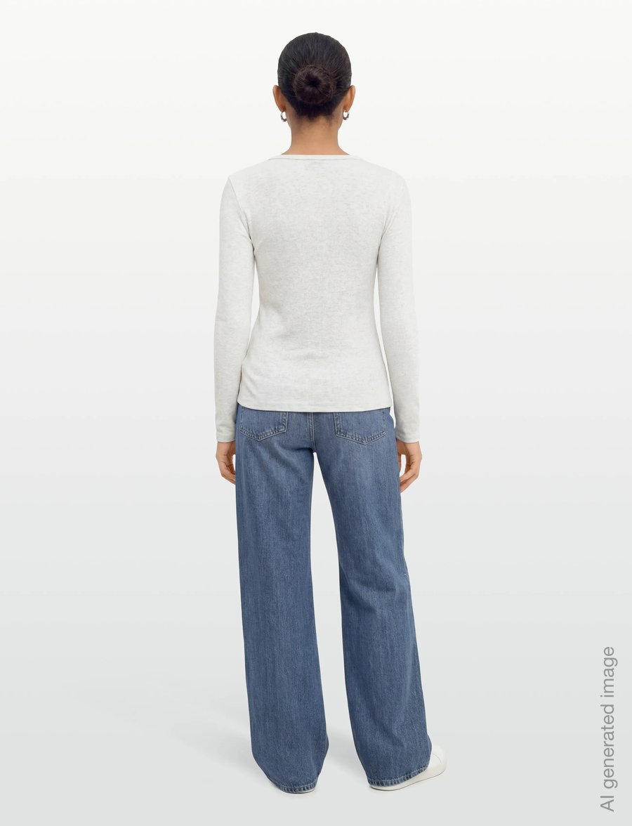 Calvin Klein Jeans - LS WOVEN LABEL 2X2 BABY RIB SCOO - langärmlige tops - snow heather - 4