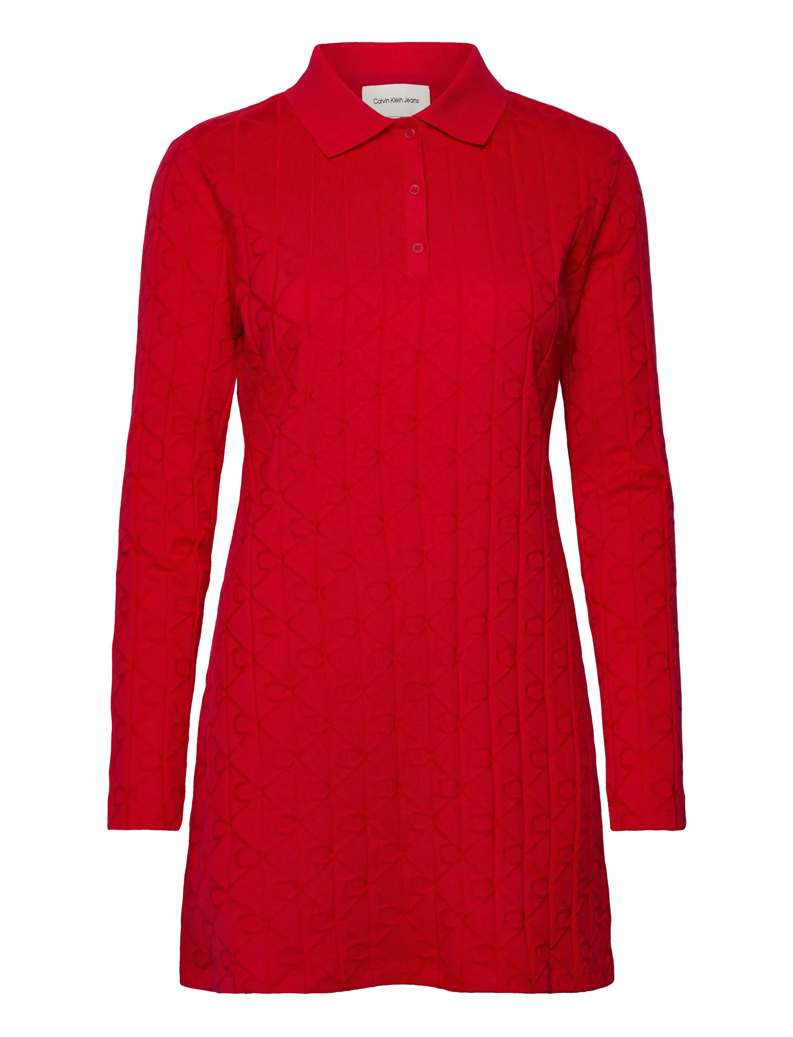 CALVIN KLEIN JEANS Aop Jacquard Ls Polo Kleid Rot - XXS - Damen