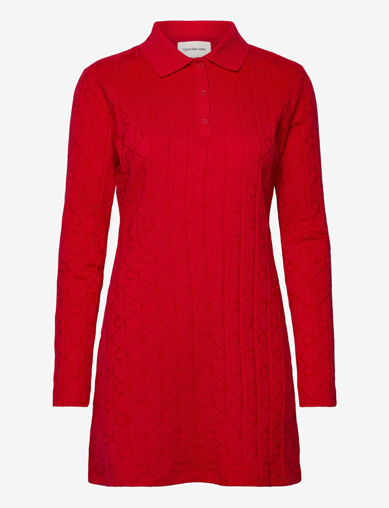 Calvin Klein Jeans - AOP JACQUARD LS POLO DRESS - stickade klänningar - berry sangria - 1