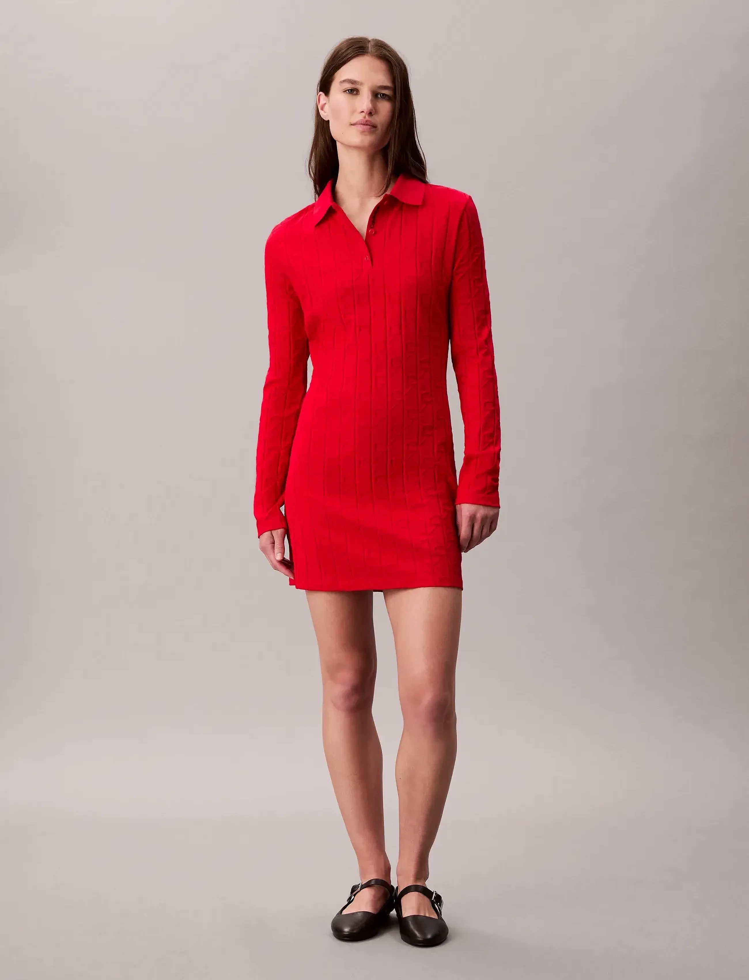 Calvin Klein Jeans Aop Jacquard Ls Polo Dress, L, Dresses, Rot - Knitted Frauen