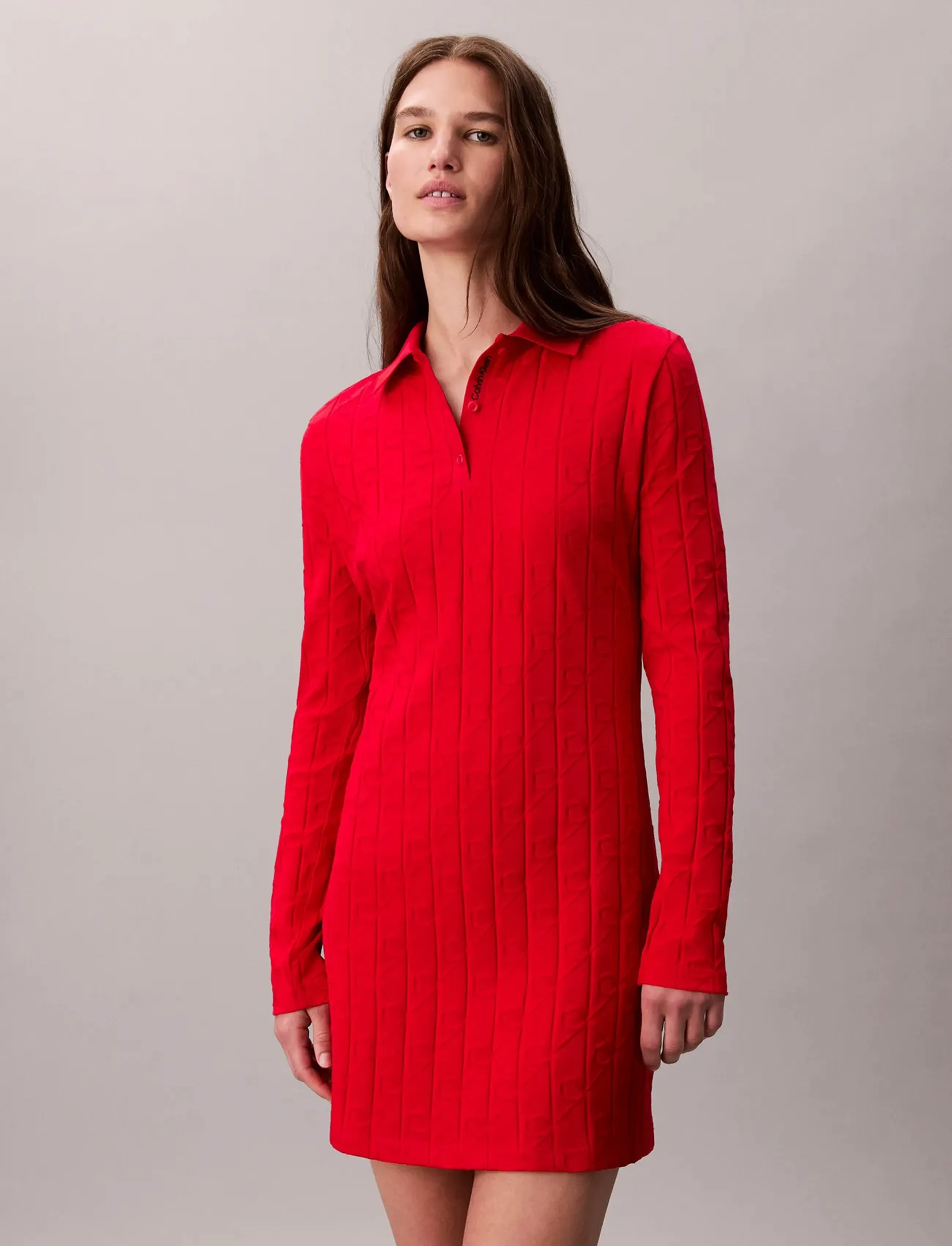 Calvin Klein Jeans - AOP JACQUARD LS POLO DRESS - kootud kleidid - berry sangria - 3