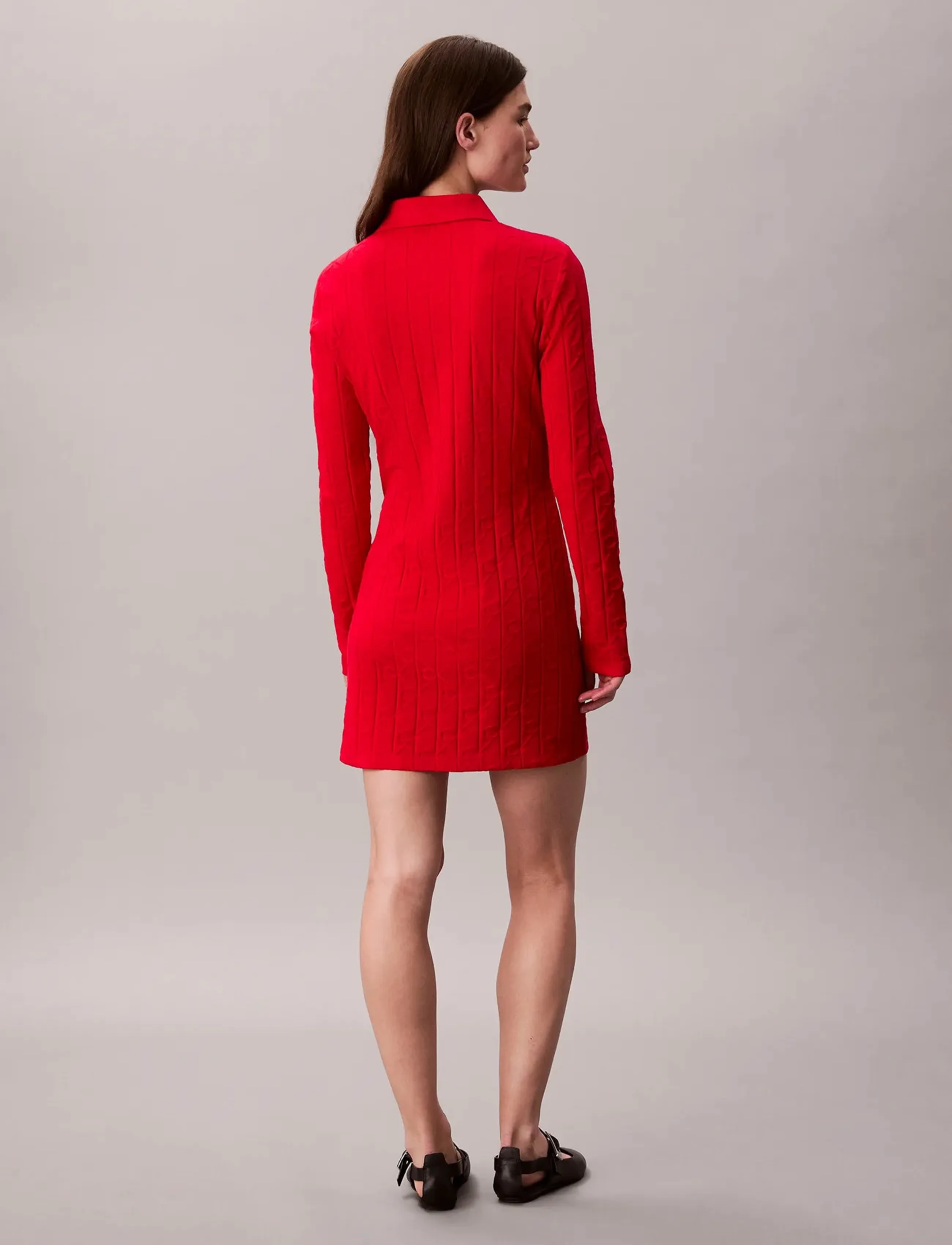 Calvin Klein Jeans - AOP JACQUARD LS POLO DRESS - kootud kleidid - berry sangria - 4
