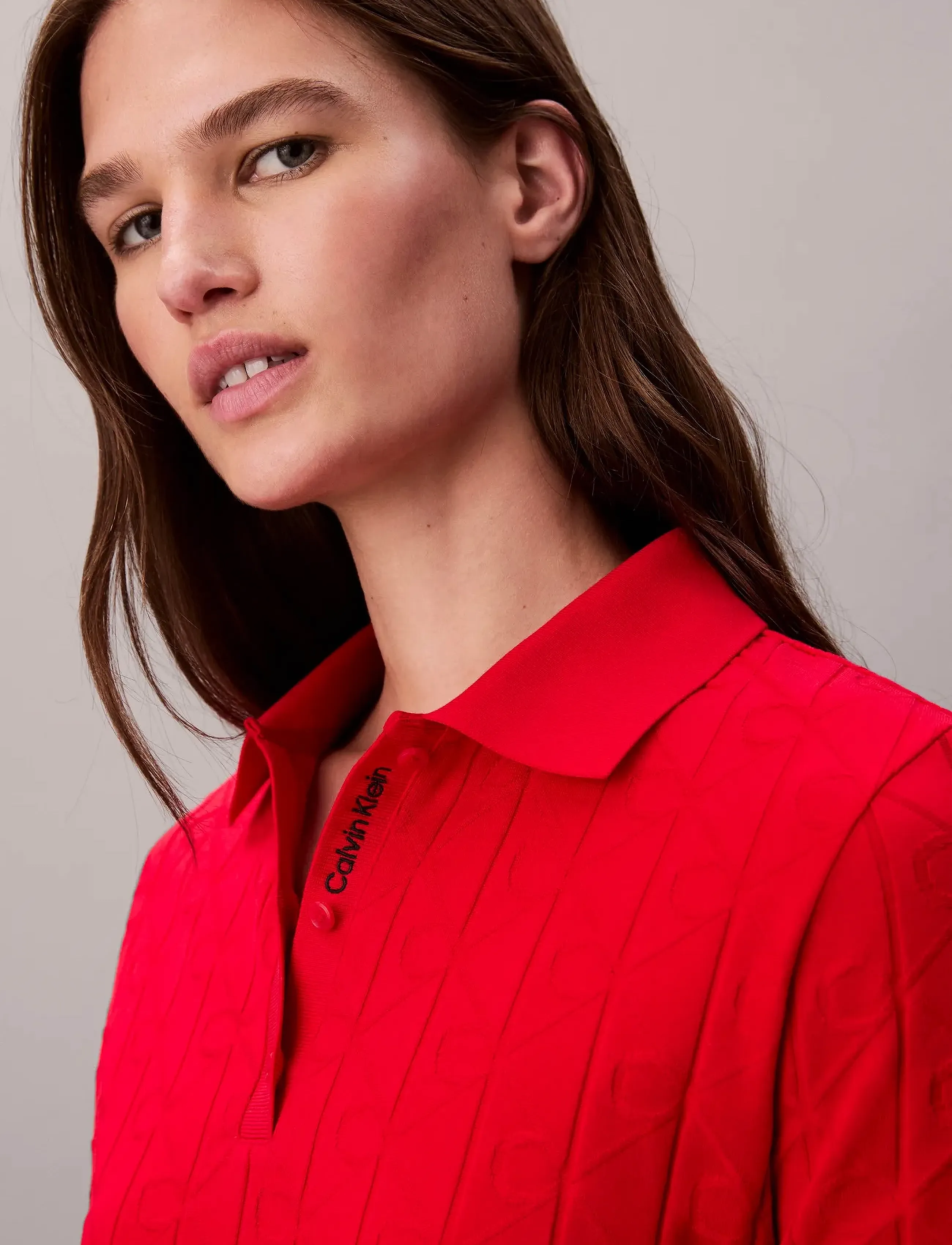 Calvin Klein Jeans - AOP JACQUARD LS POLO DRESS - kootud kleidid - berry sangria - 5