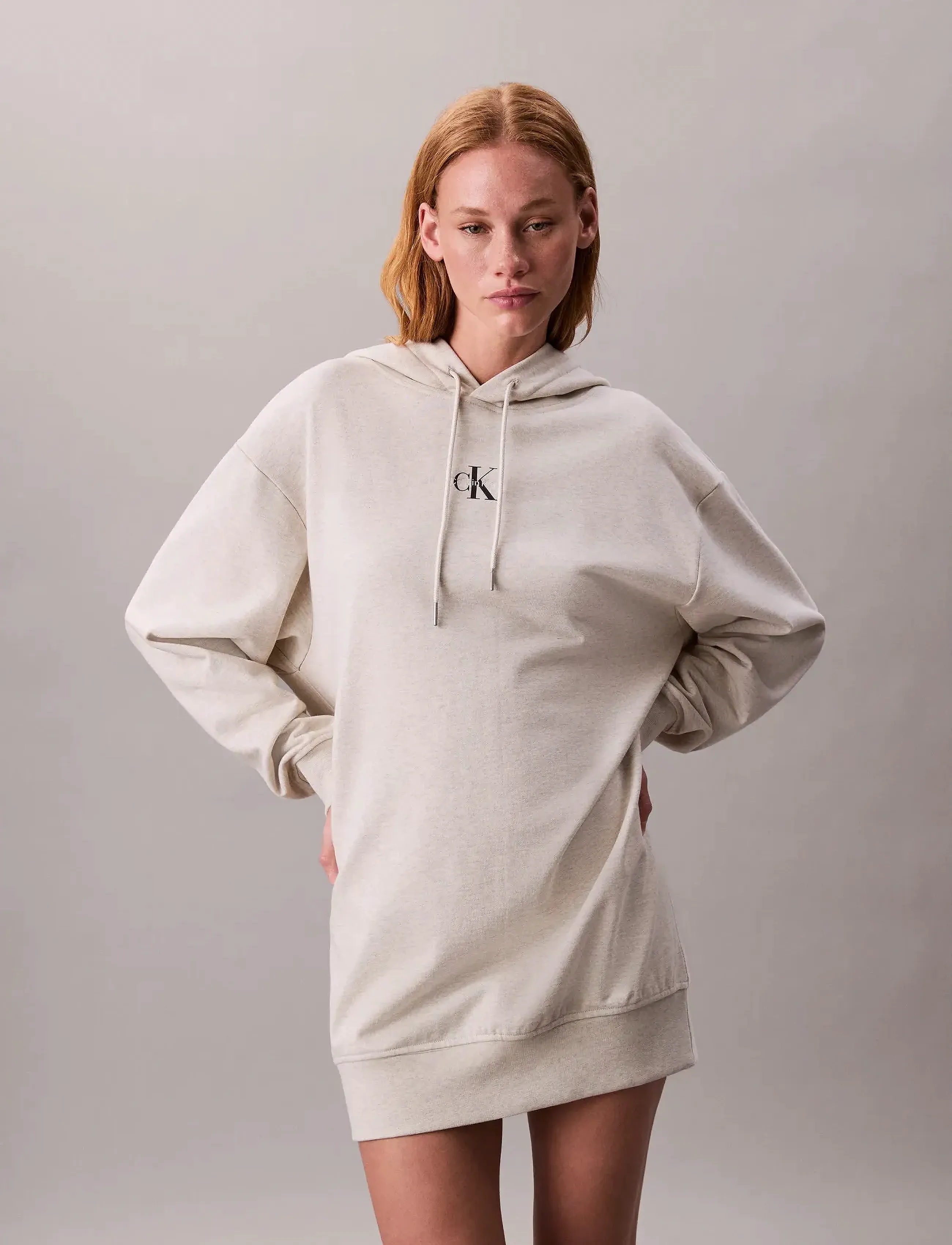 Calvin Klein Jeans LS MONOLOGO PREMIUM TERRY HOODIE - Sweatshirts - VANILLA HEATHER / cream