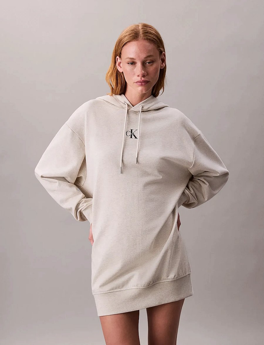 Calvin Klein Jeans - LS MONOLOGO PREMIUM TERRY HOODIE - kapuutsiga pusad - vanilla heather - 0