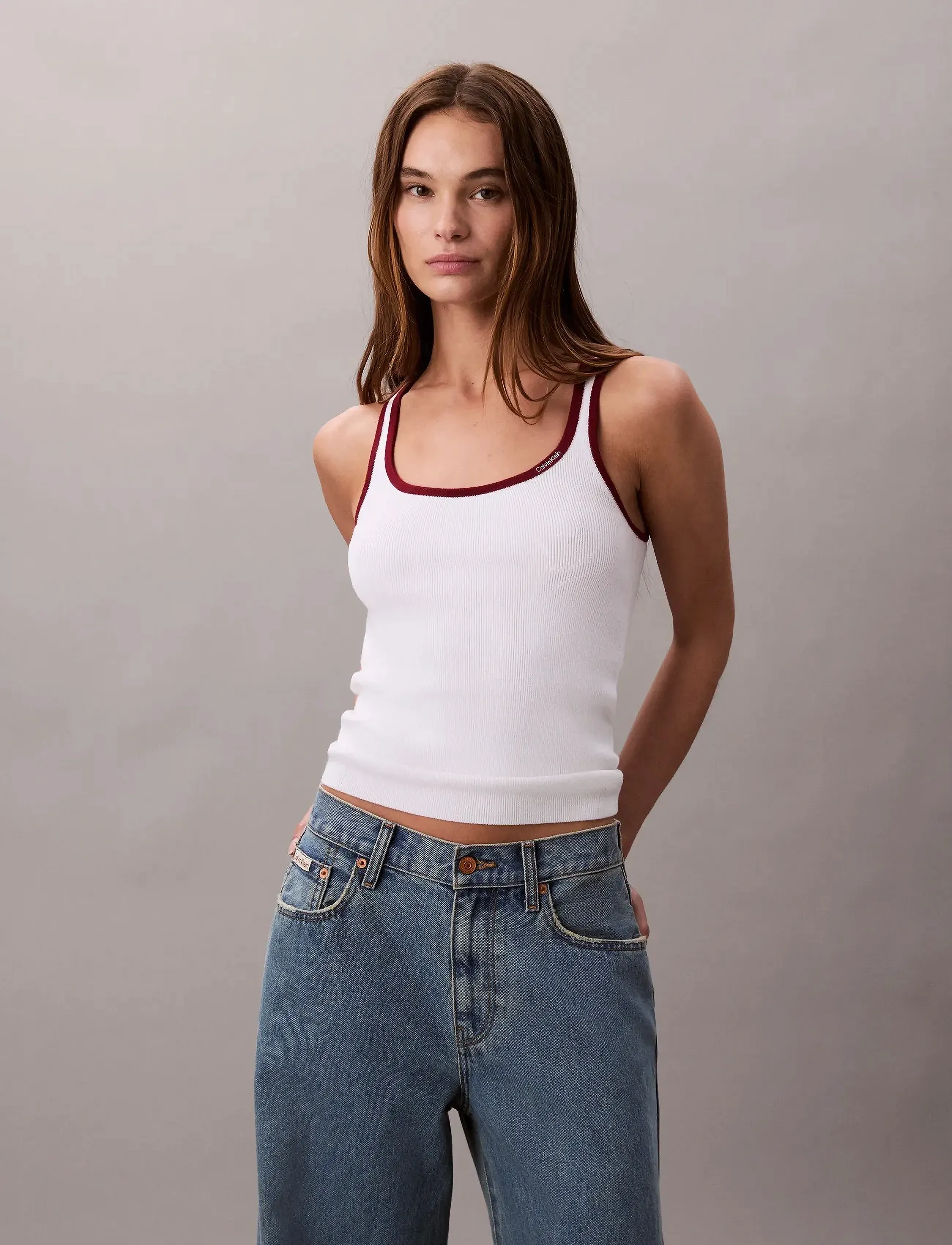 Calvin Klein Jeans CTN RIB TANK WITH COLOR BLOCK TR - Tøj - BRILLIANT WHITE COMBO / white