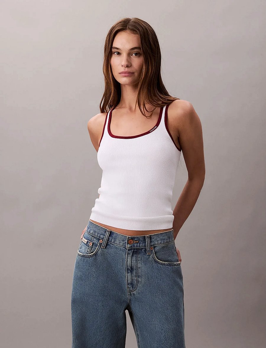 Calvin Klein Jeans - CTN RIB TANK WITH COLOR BLOCK TR - varrukateta topid - brilliant white combo - 0