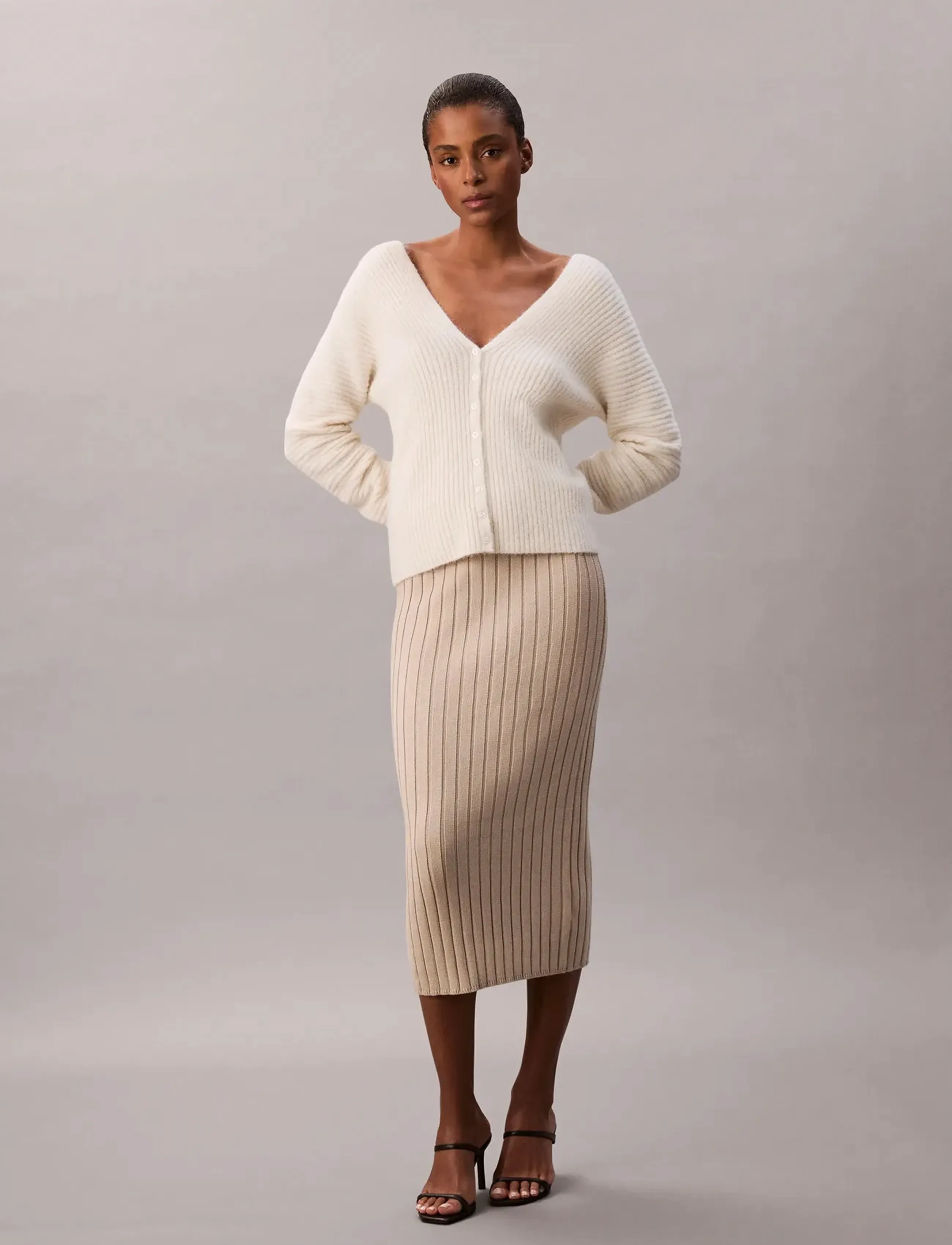 Calvin Klein Jeans Sweater Skirt, XS, Röcke, Creme - Knee-length & Midi Frauen