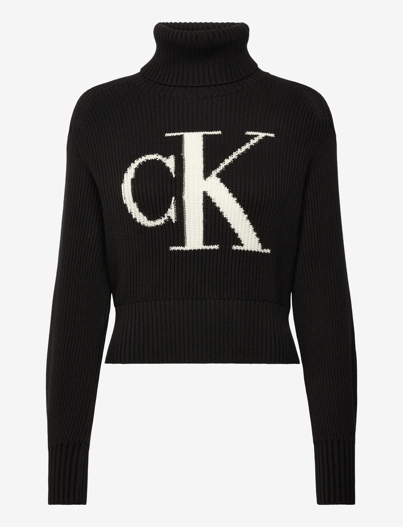 Calvin Klein Jeans - BLOWN UP CK LOOSE SWEATER CONTRA - rullekraver - black - 1