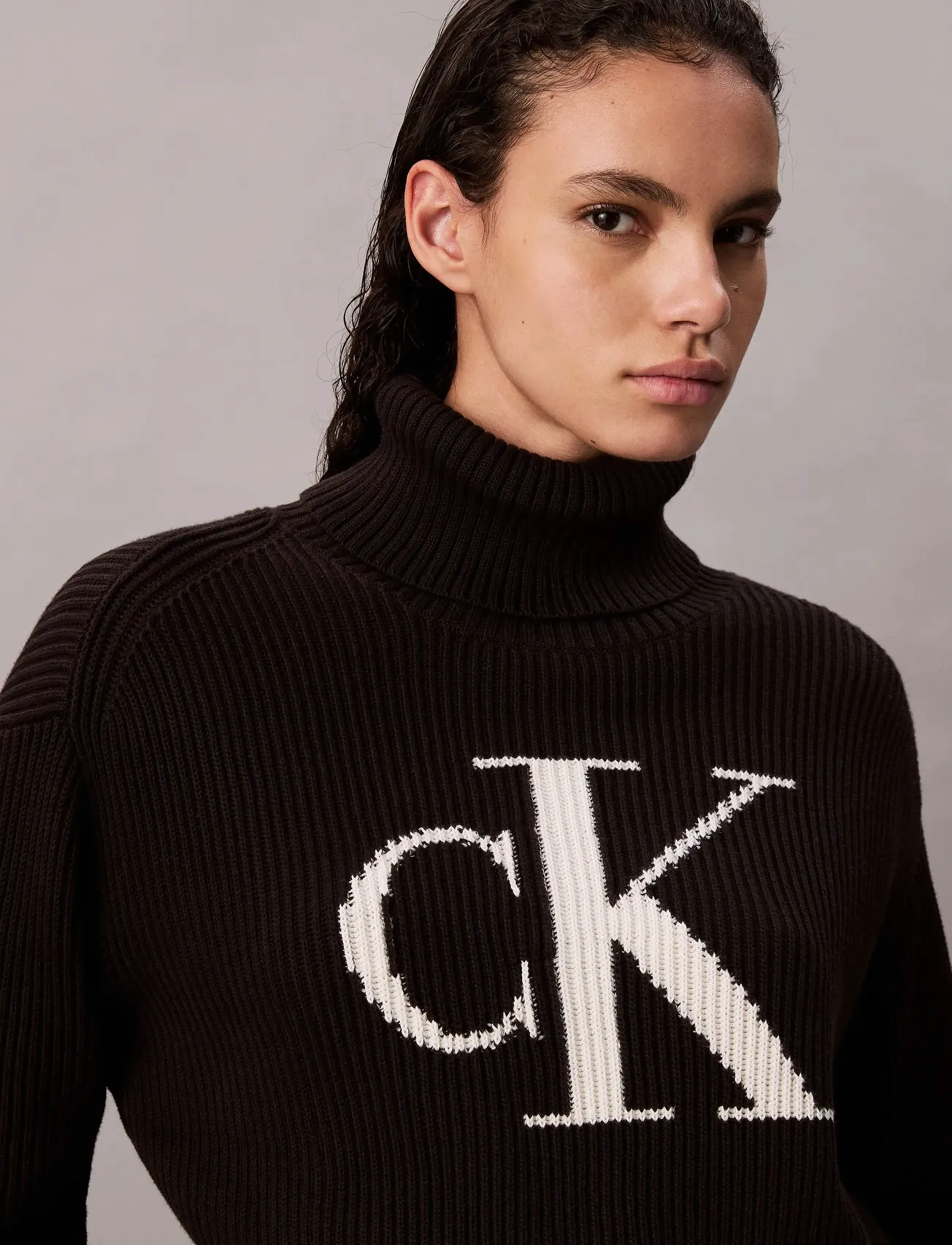 Calvin Klein Jeans - BLOWN UP CK LOOSE SWEATER CONTRA - rúllukragar - black - 3