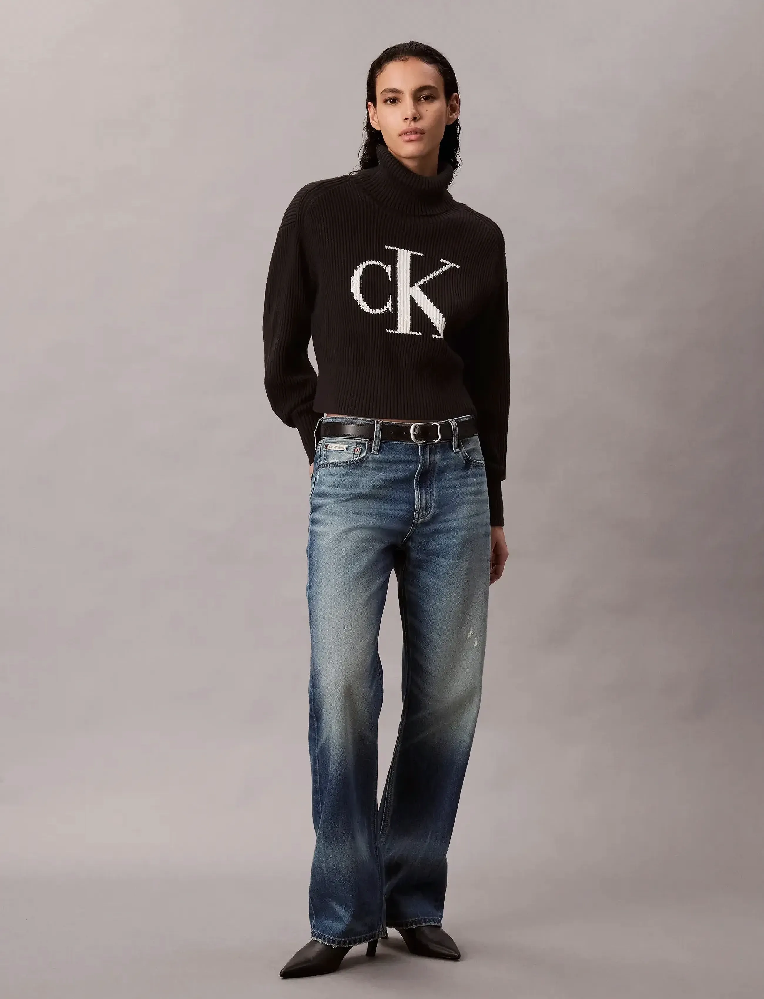 Calvin Klein Jeans - BLOWN UP CK LOOSE SWEATER CONTRA - rúllukragar - black - 4