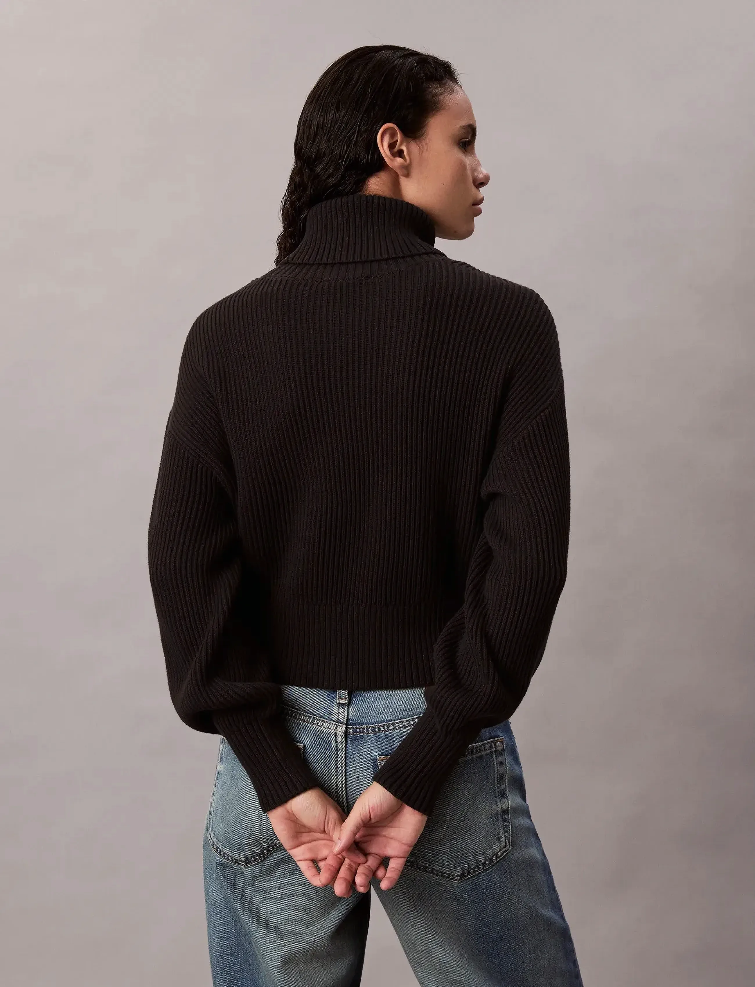 Calvin Klein Jeans - BLOWN UP CK LOOSE SWEATER CONTRA - rúllukragar - black - 5